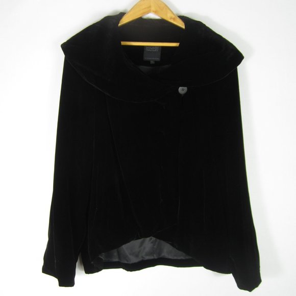 Hilary Radley Womens L Black Velvet LS Blazer Asymmetric Jacket Silk Rayon Blend - Picture 4 of 11